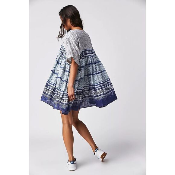 Free People We The Free Babydoll Block Printed Top Size M - Picture 2 of 9